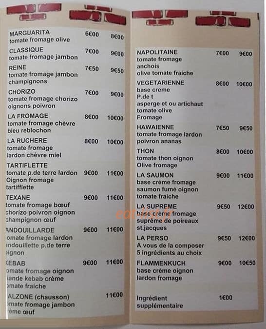 La Pizz'alain — carte page 1