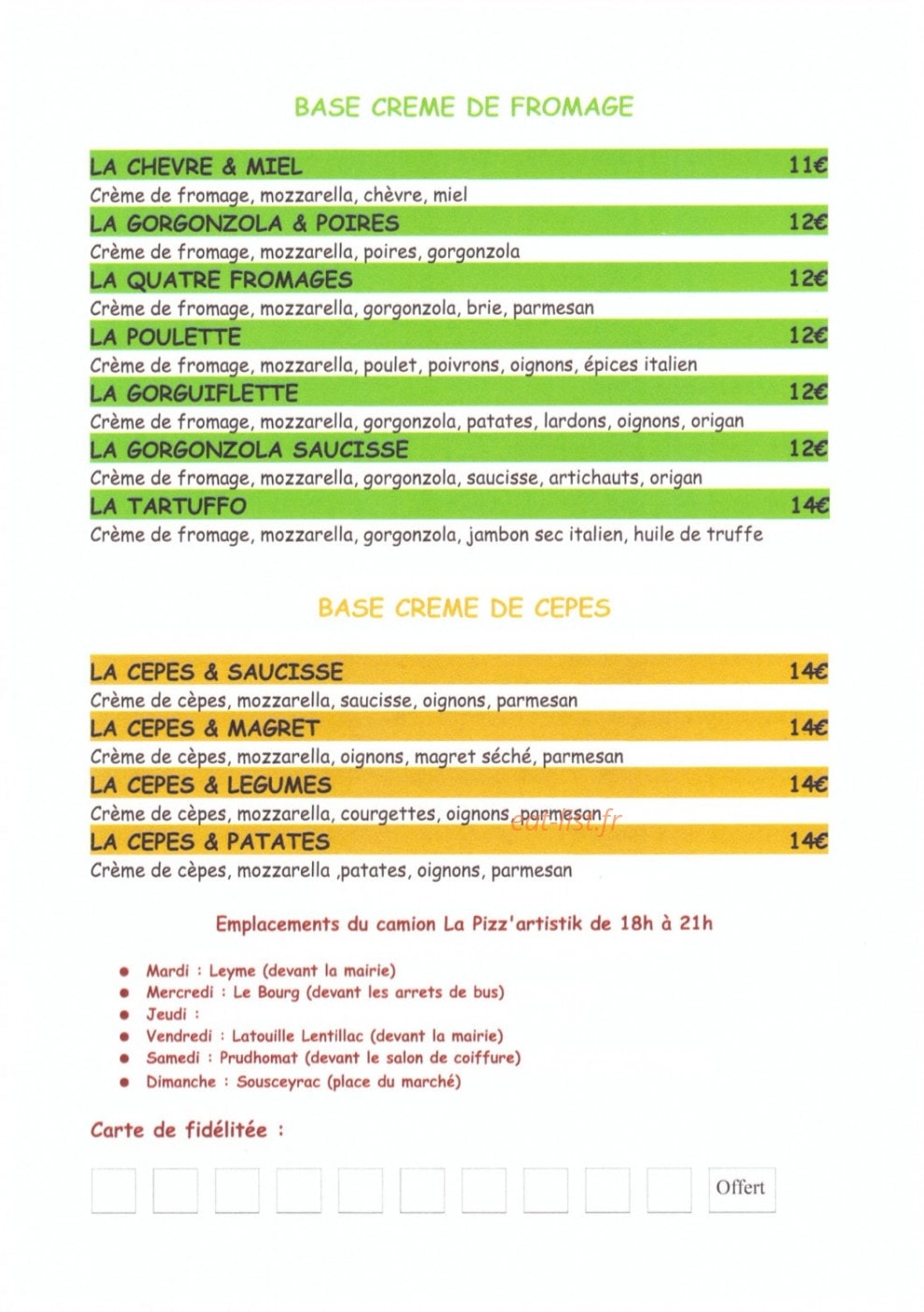 La Pizz'Artistik — carte page 2