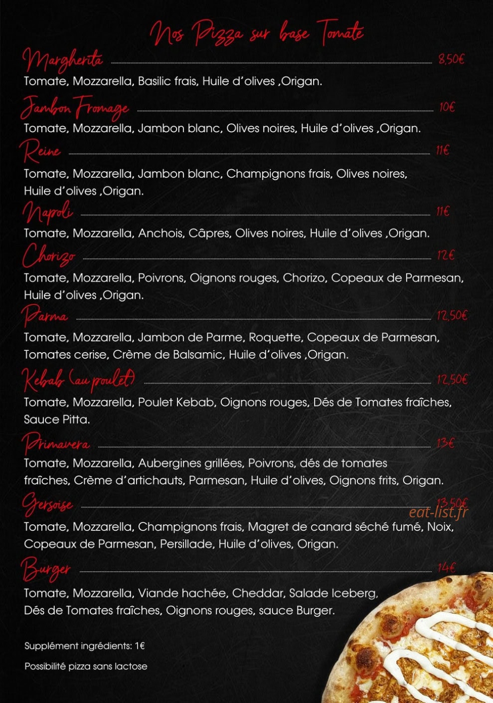 La Pizz' — carte page 1