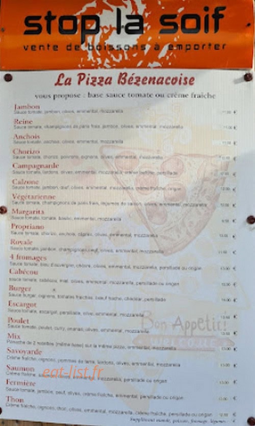La Pizza Bezenacoise — carte page 1