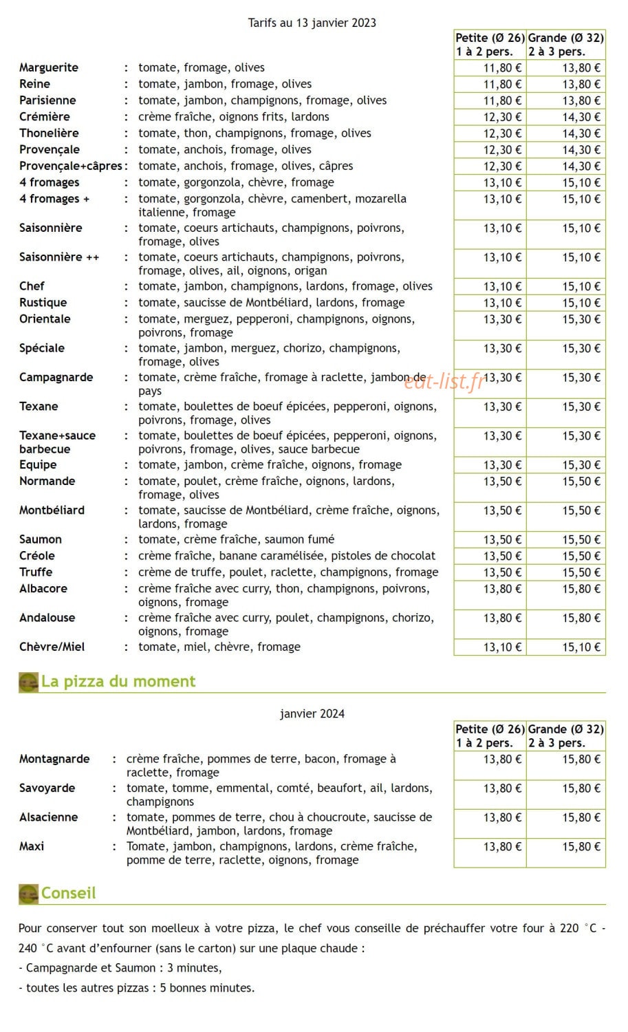 La Pizza Campagnarde — carte page 1