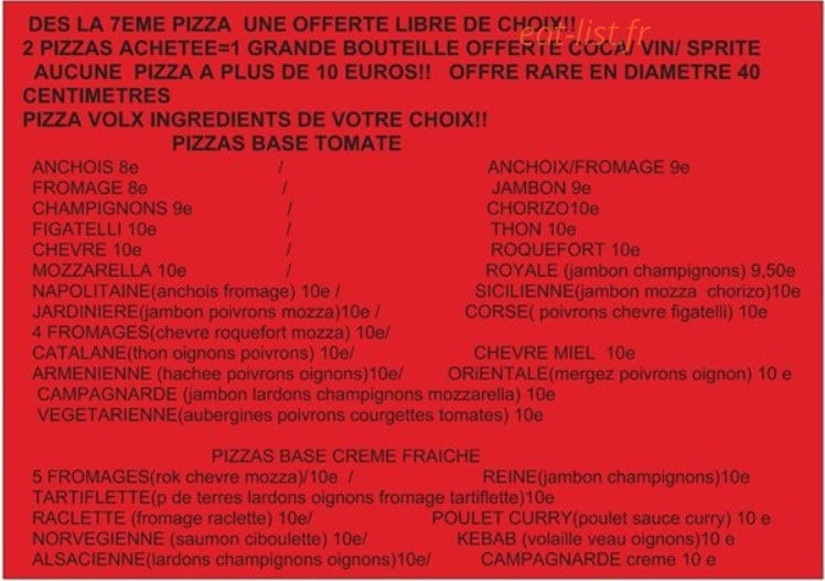 La pizza de Volx — carte page 1