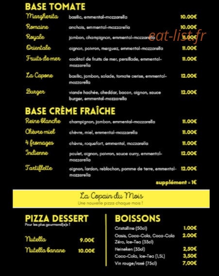 La Pizza des Copains — carte page 1