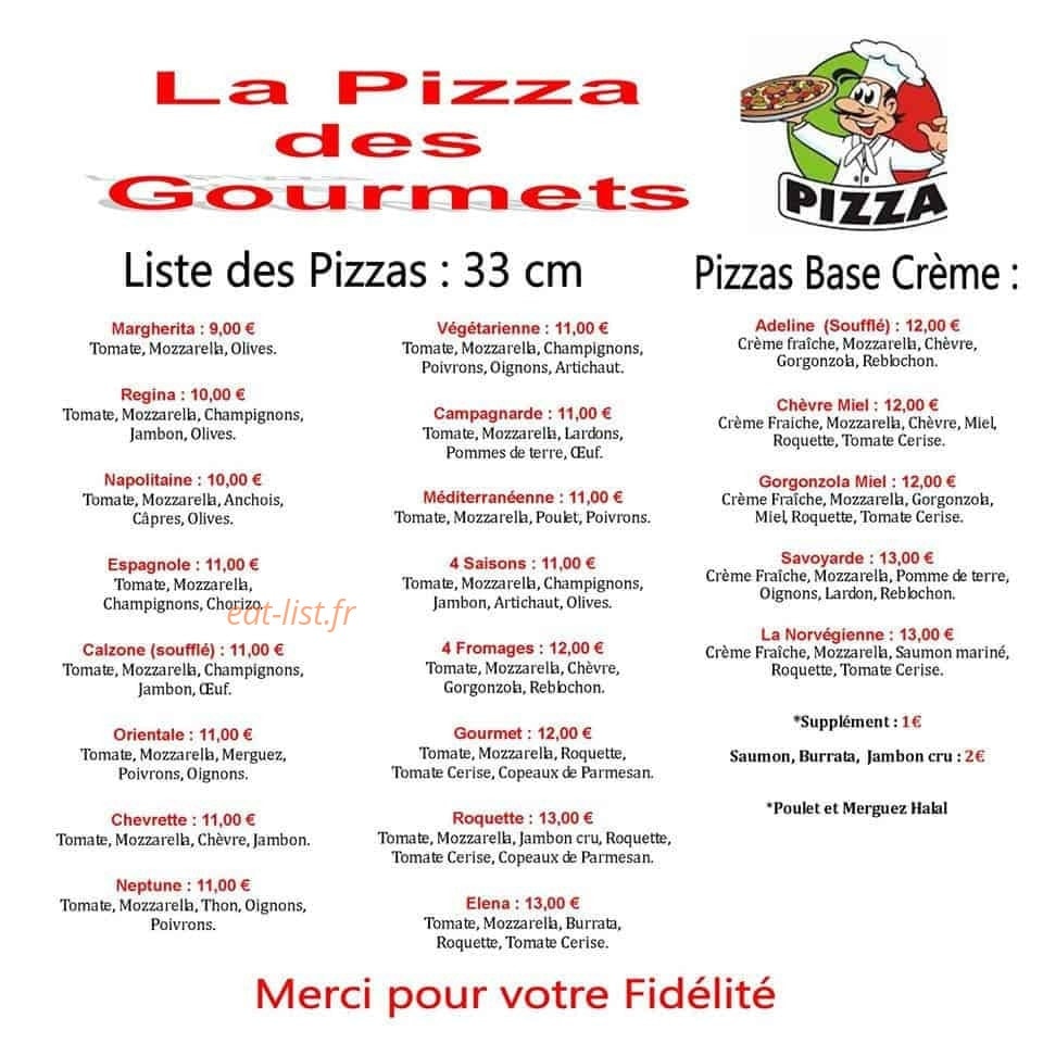 La pizza des gourmets — carte page 1