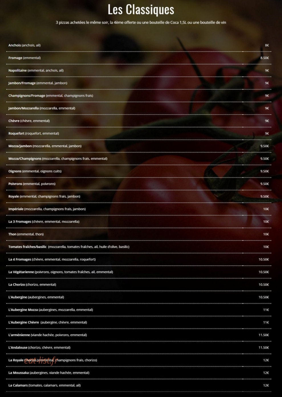 Carte et menu de La Pizza Du Food Truck à La Ciotat — Classiques