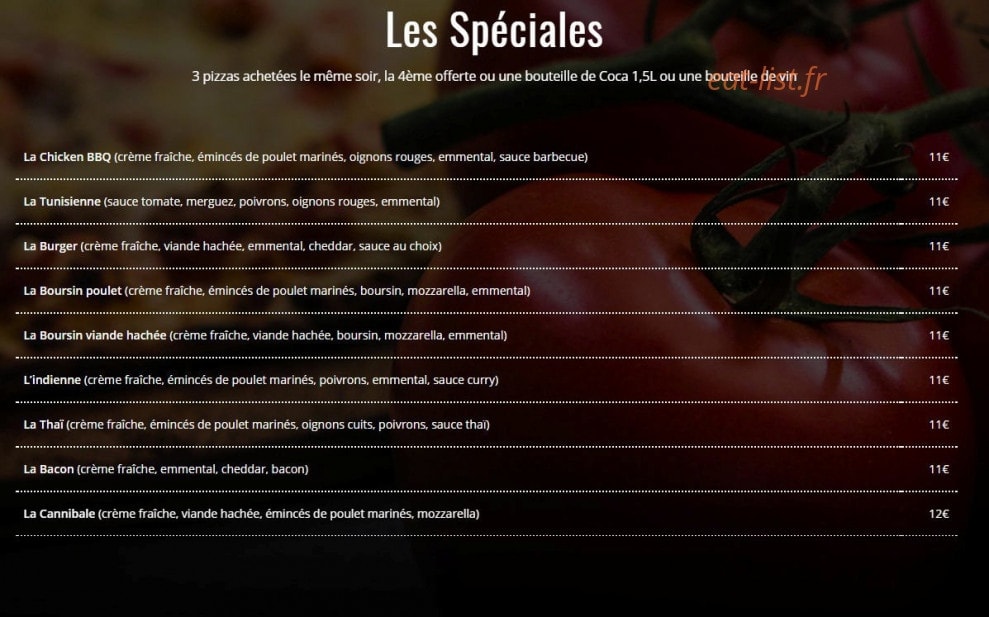 Carte et menu de La Pizza Du Food Truck à La Ciotat — Spéciales