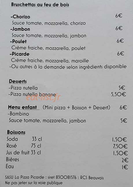 La pizza picarde — carte page 4