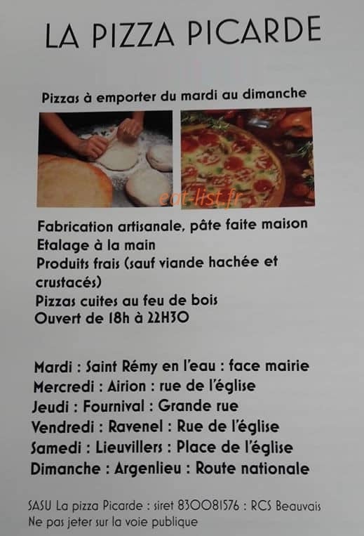 La pizza picarde — carte page 1