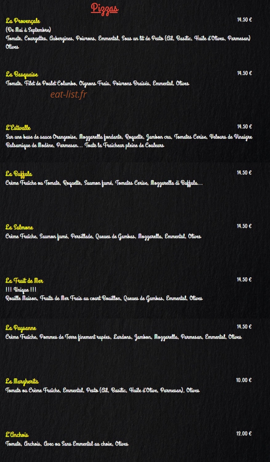 La Pizza Provençale — carte page 1
