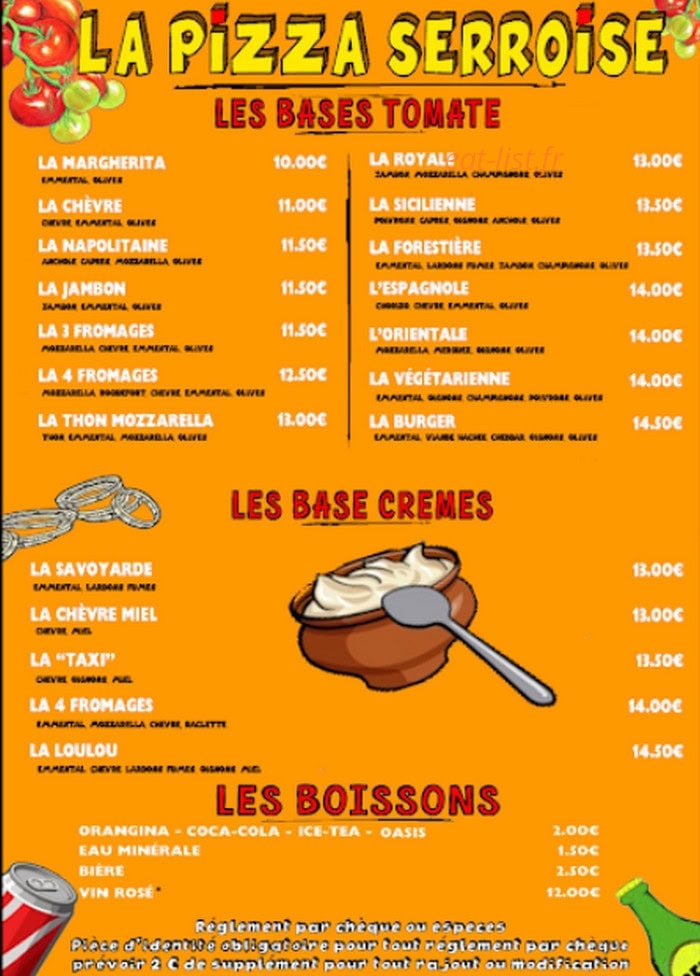 La Pizza Serroise — carte page 1