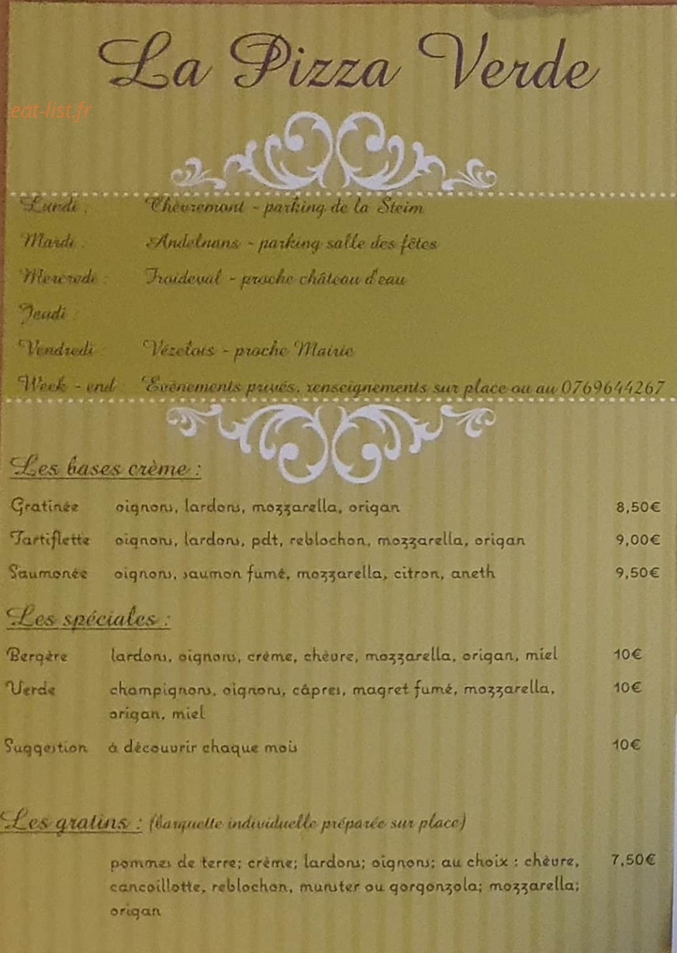La Pizza Verde — carte page 1