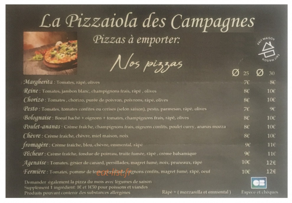 La pizzaiola des campagnes — carte page 2