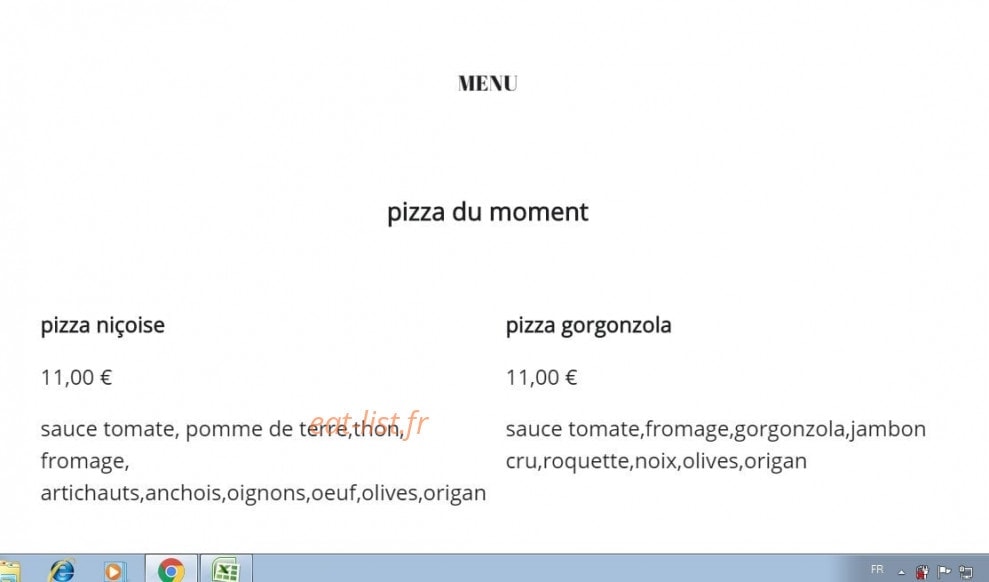 La pizzaiola — carte page 1