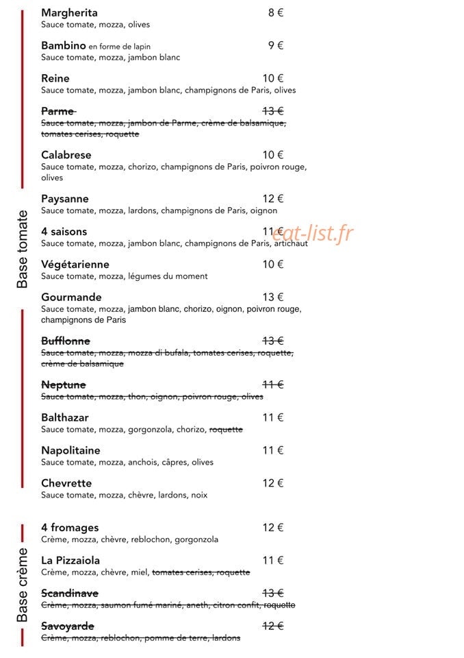 La Pizzaiola — carte page 1