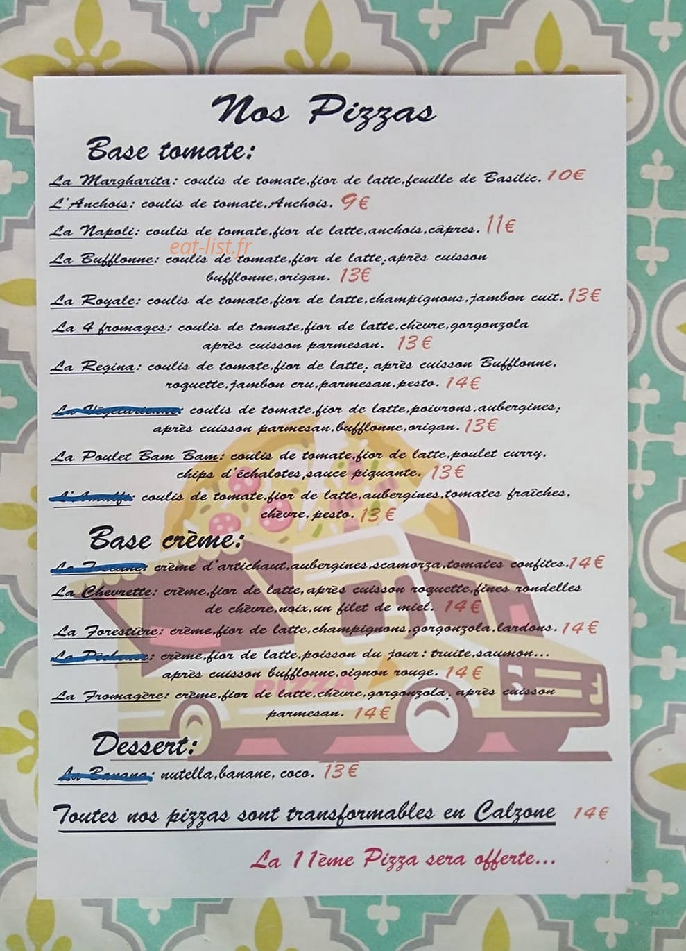 La Pizzaiola — carte page 1