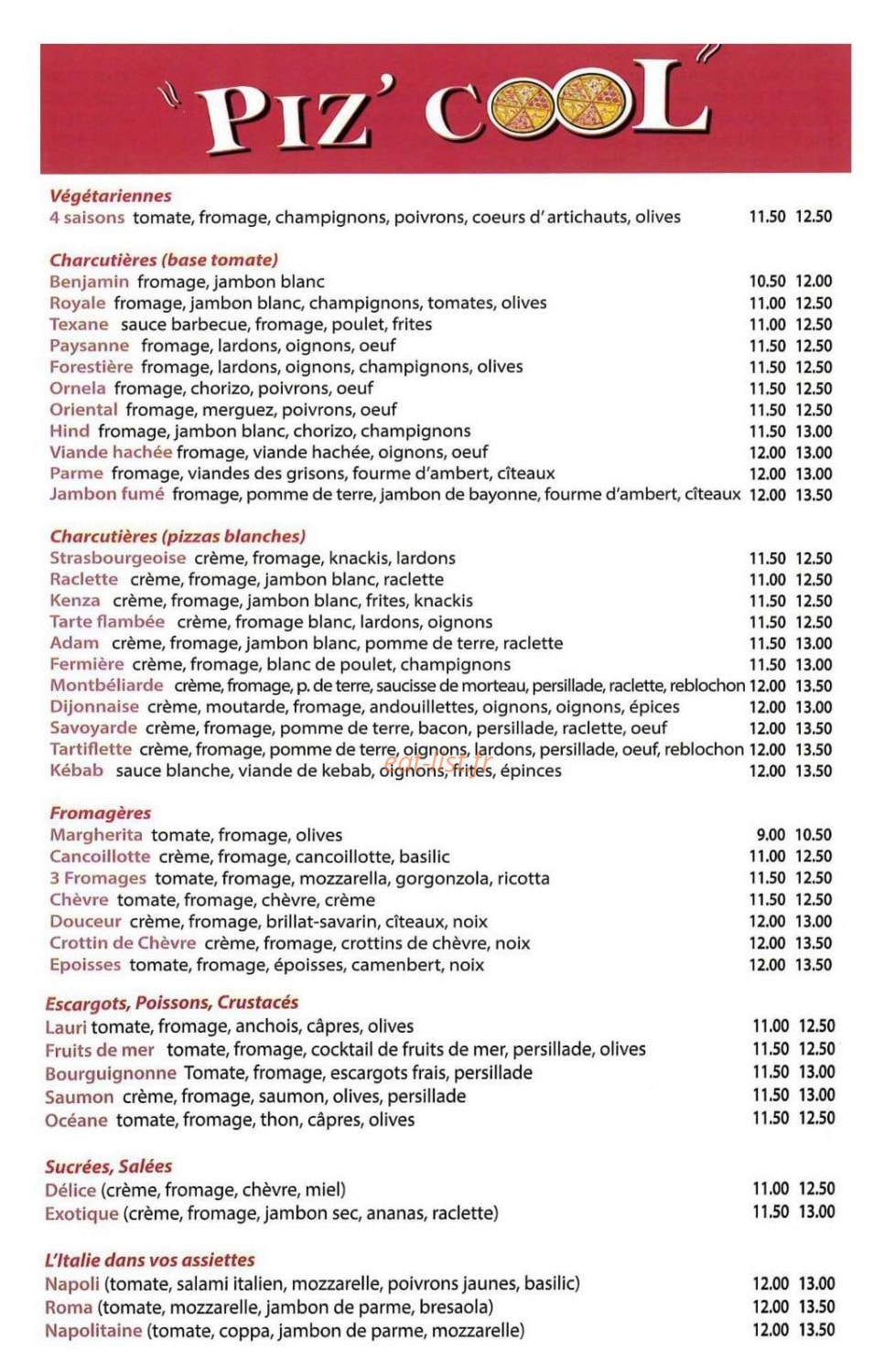 La Pizzaïola — carte page 1