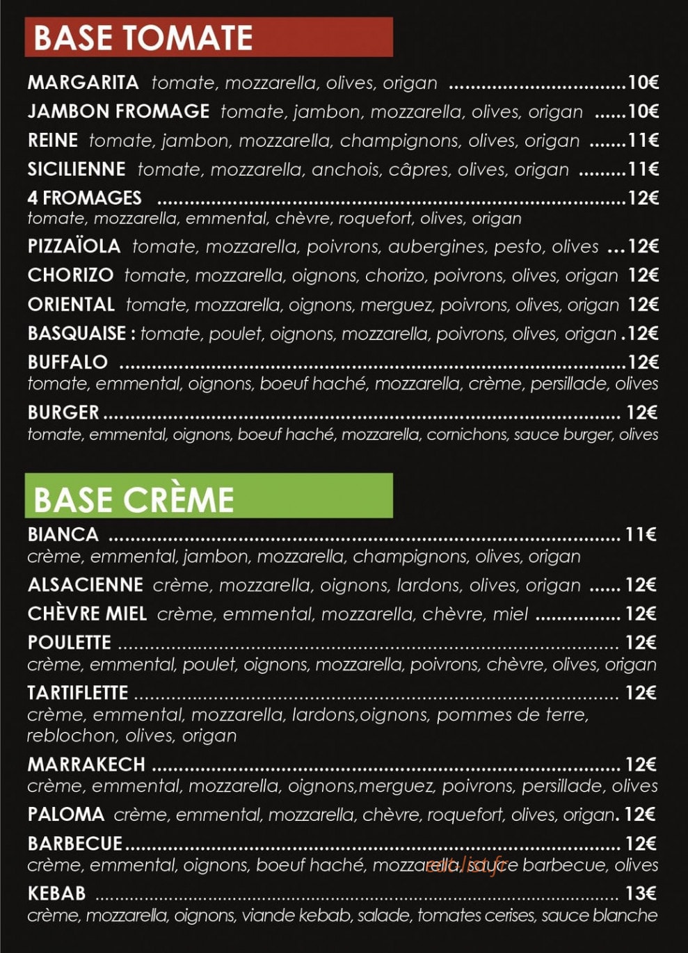 La Pizzaïola — carte page 1