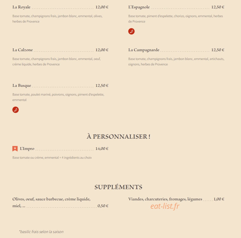 La Pizzola — carte page 2