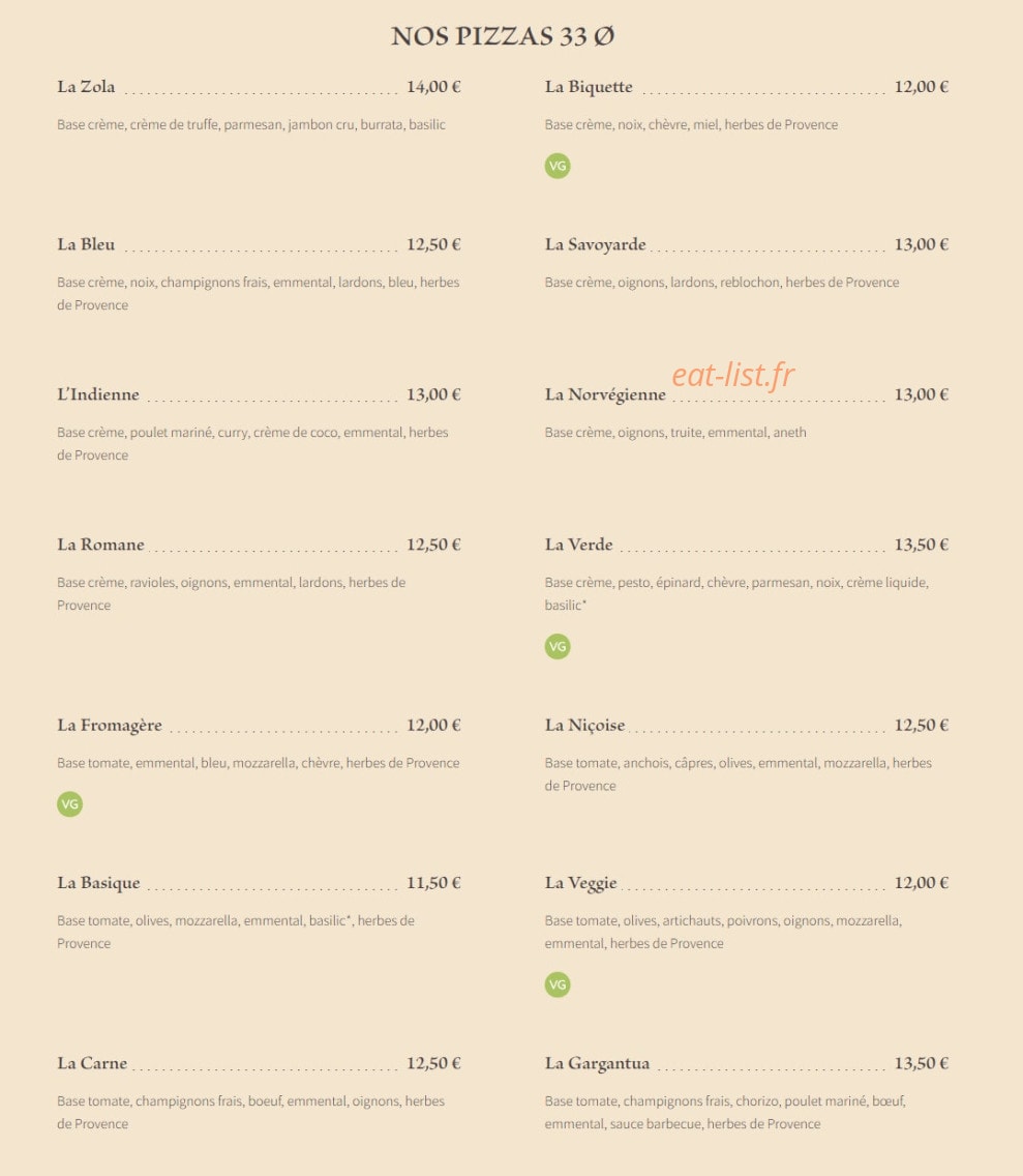 La Pizzola — carte page 1