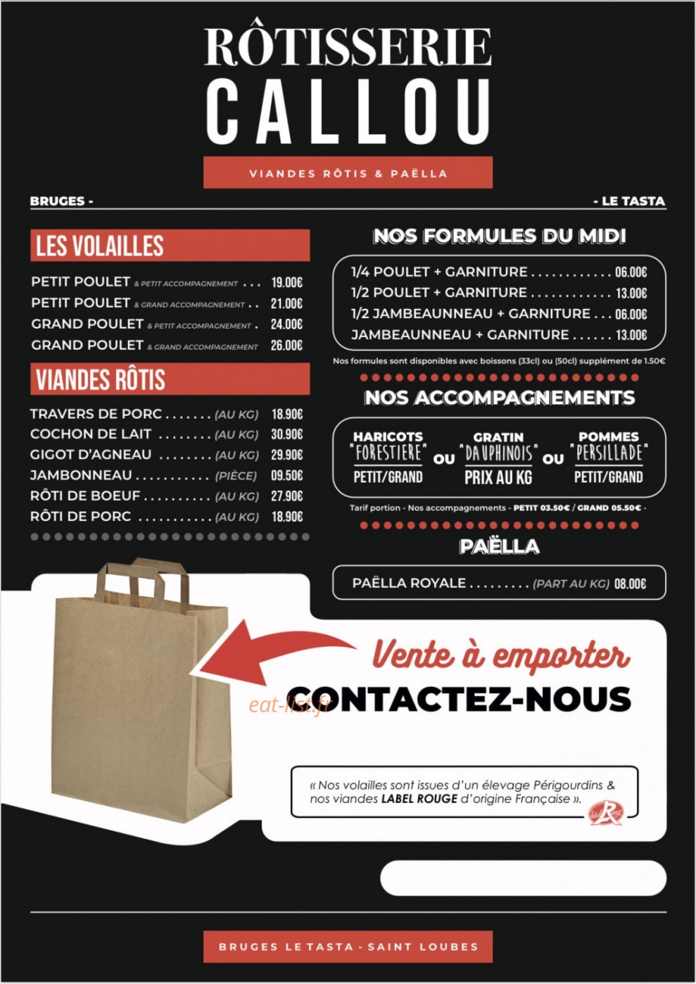 La Rôtisserie Callou — carte page 1
