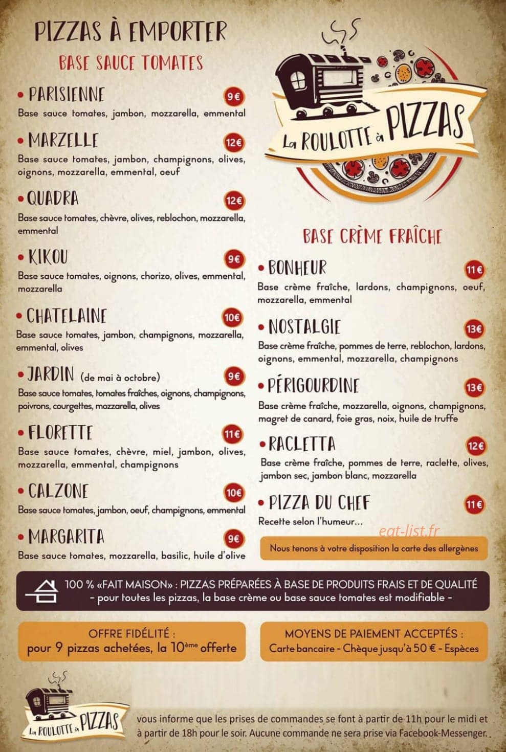 La Roulotte à pizzas — carte page 1