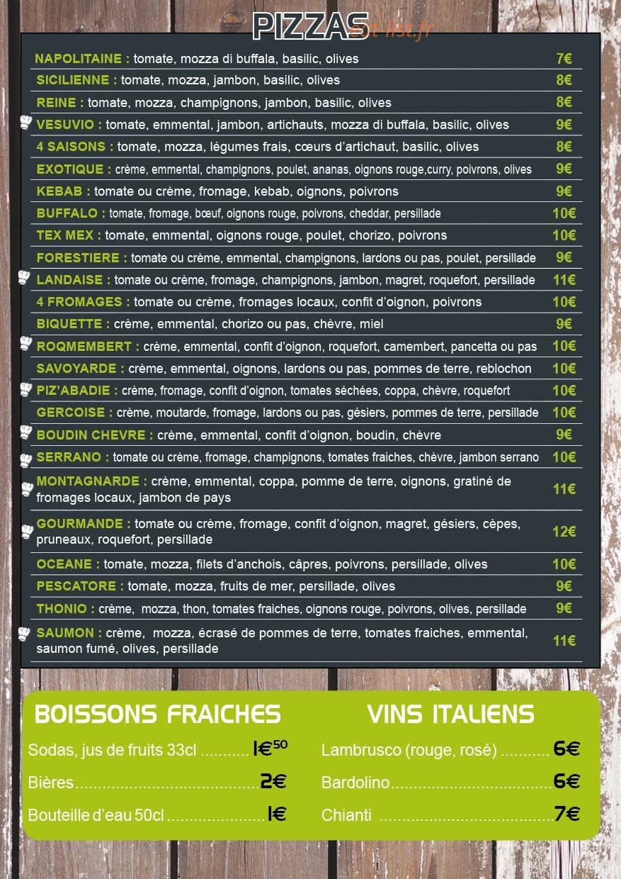 La Roulotte A Pizzas — carte page 1