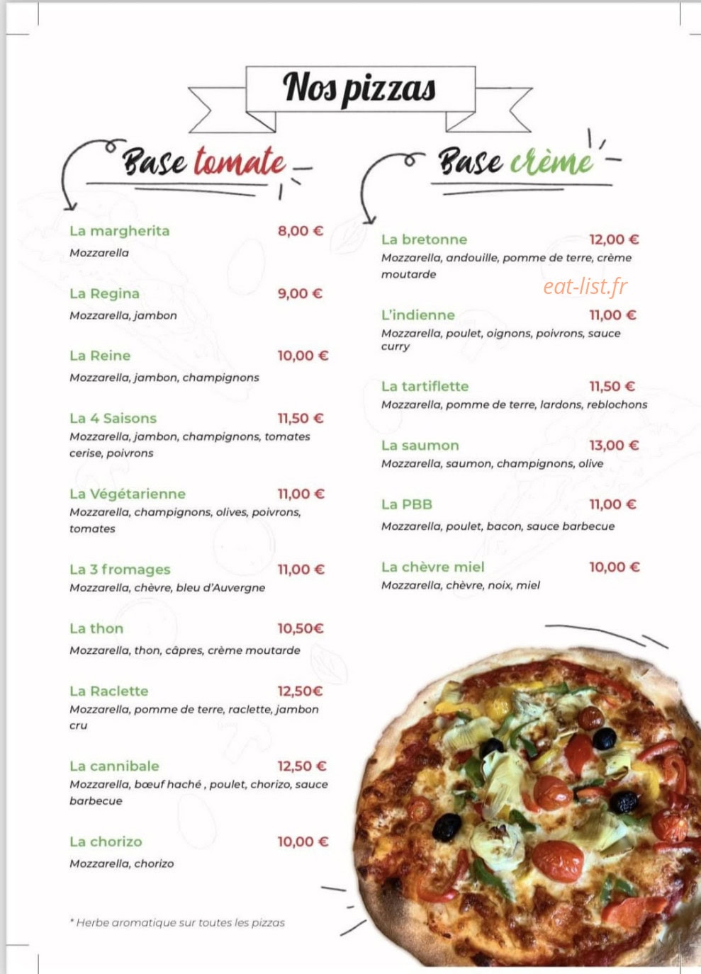 La roulotte à pizzas — carte page 1