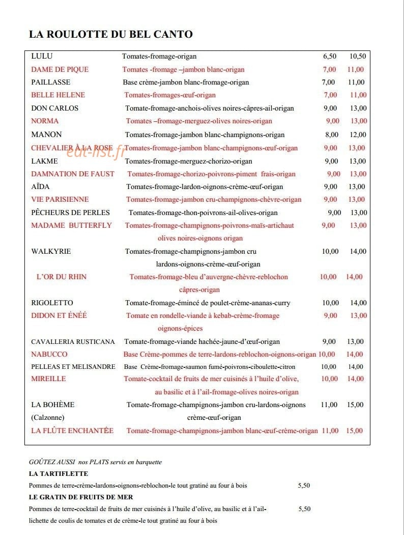 La roulotte du Bel Canto — carte page 1