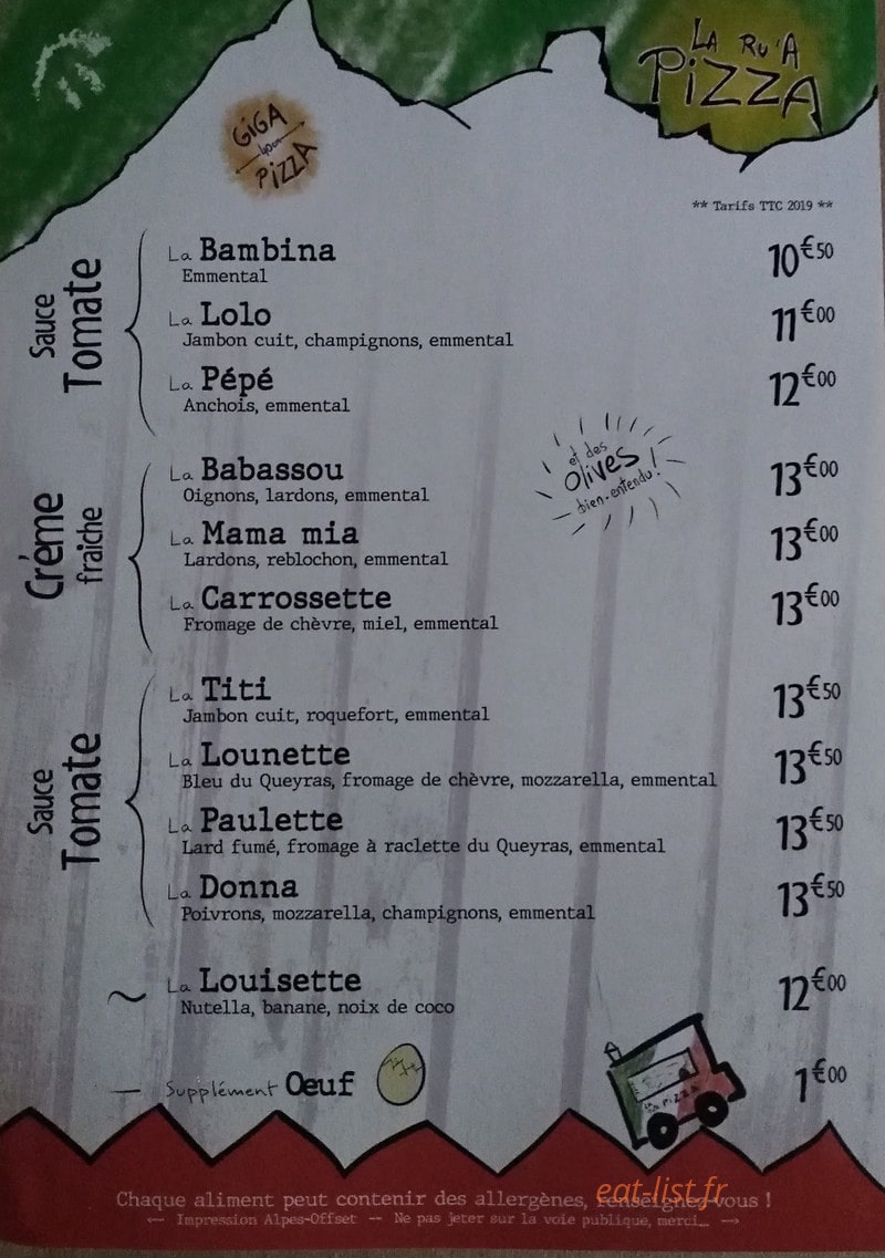 La Ru'a Pizza — carte page 2