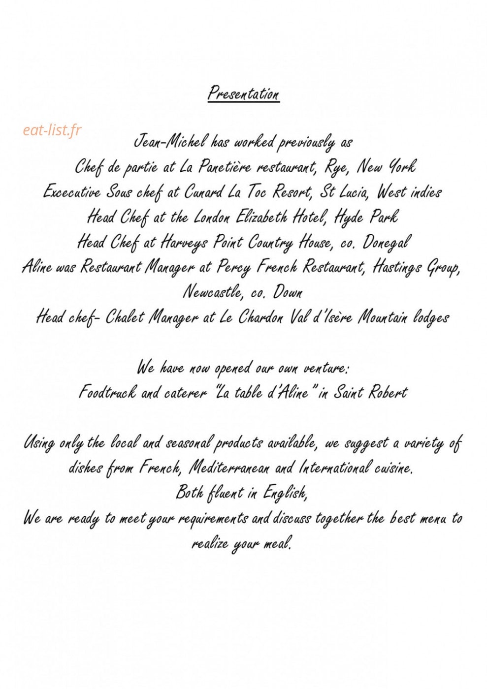 La Table D'Aline — carte page 1
