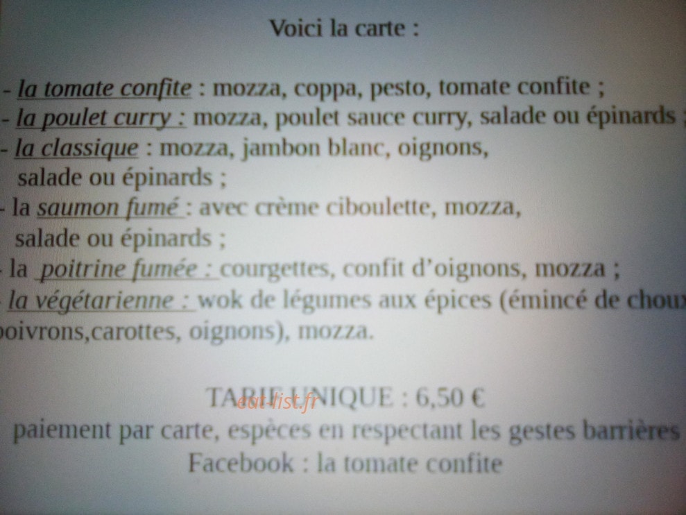 La tomate confite — carte page 1