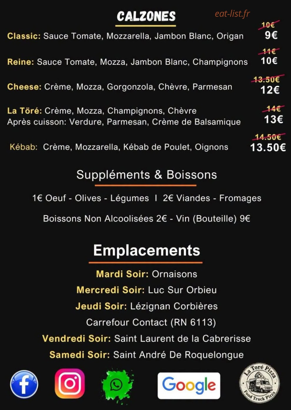 Carte et menu de La Töré Pïzza à Ornaisons — page 4