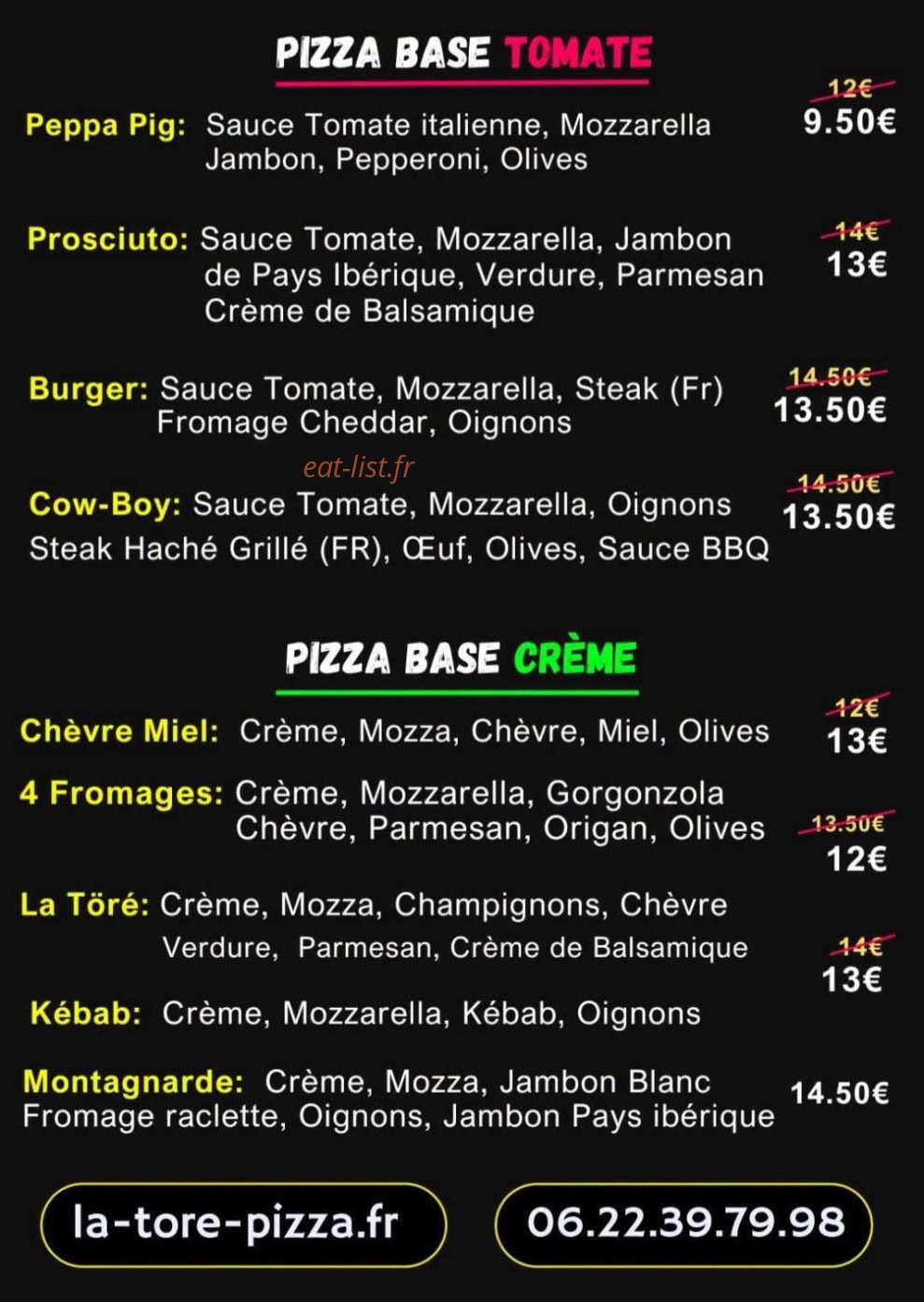 Carte et menu de La Töré Pïzza à Ornaisons — page 3