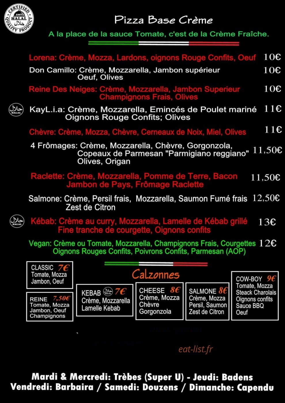 La Töré Pïzza — carte page 2
