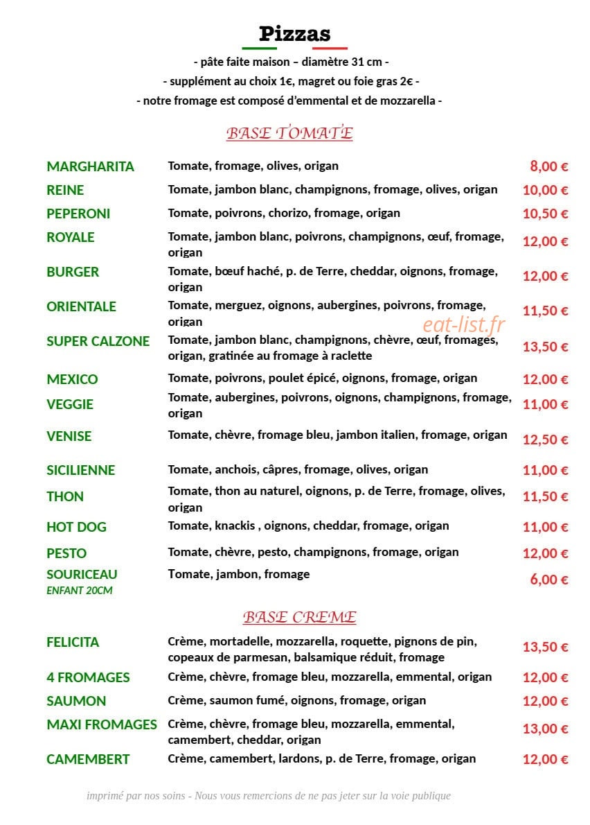 La Tour de Pizz' Abzac — carte page 2