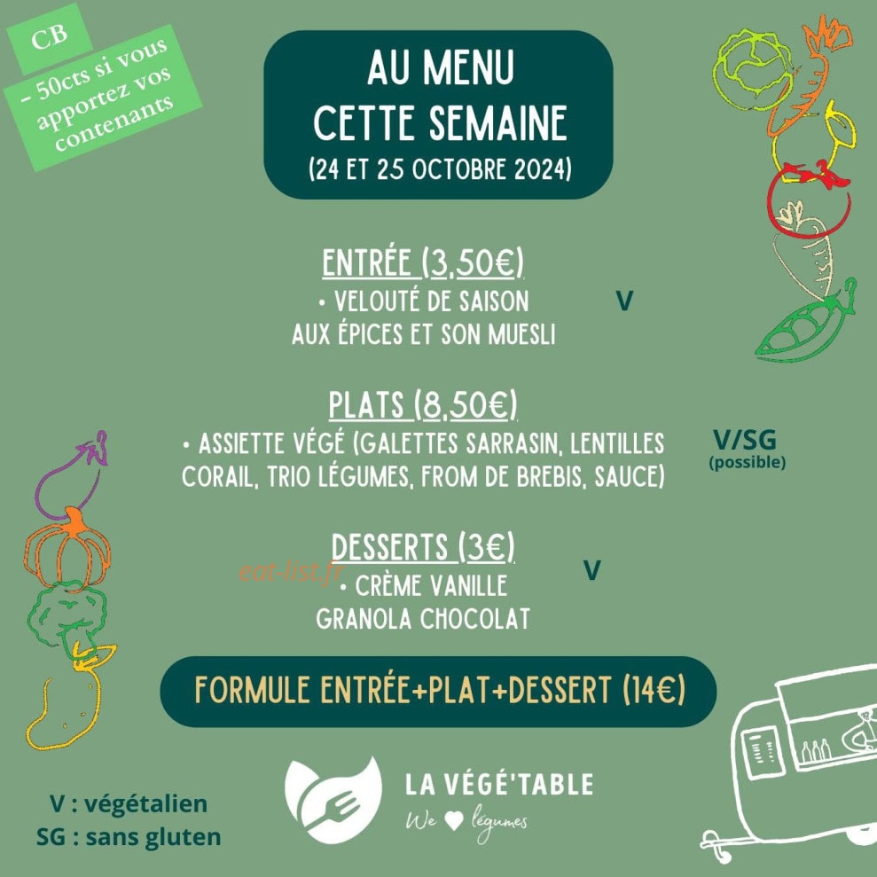 La Végé'Table — carte page 1