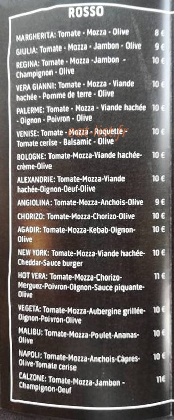 La Vera Pizza — carte page 3