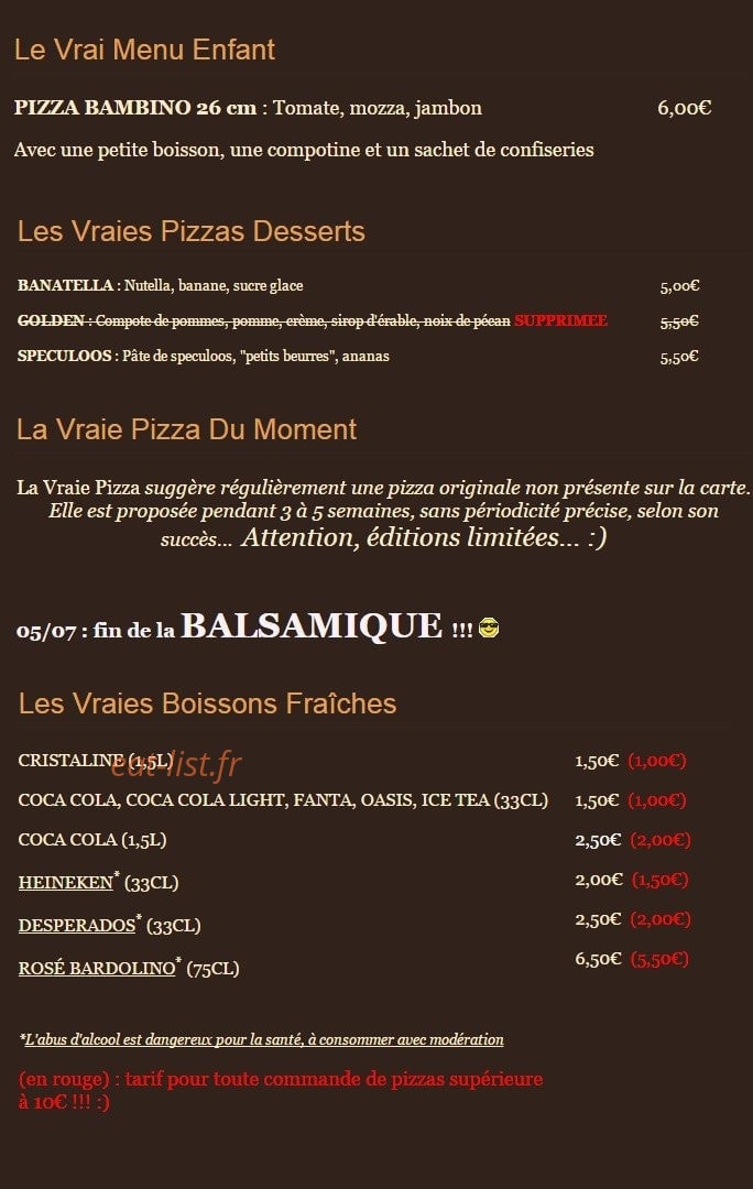 La Vraie Pizza — carte page 2