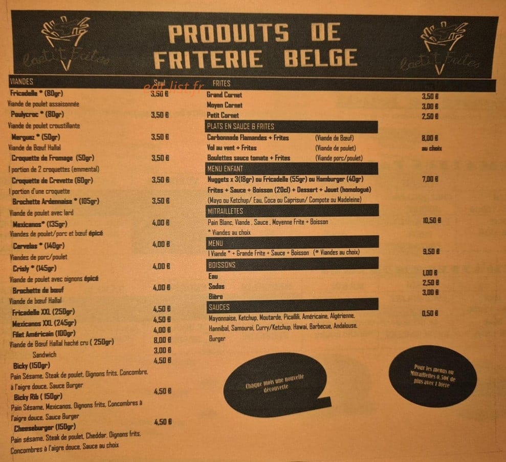 Laeti't Frites — carte page 1