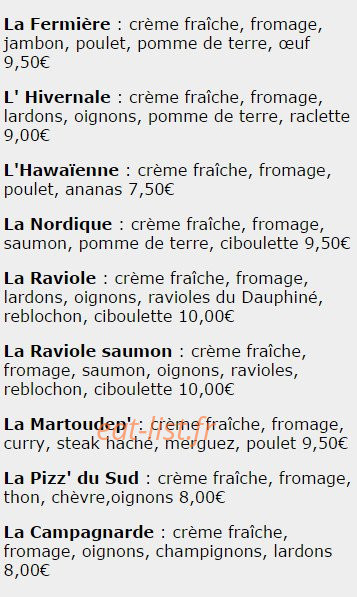 Lala Pizza — carte page 2