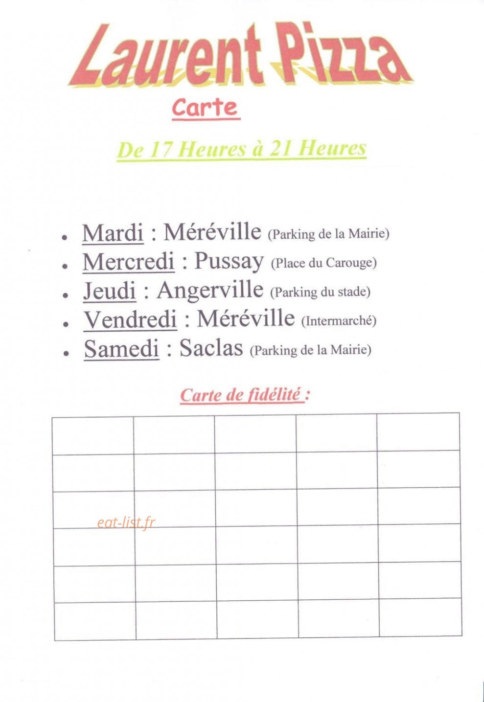 Laurent Pizza — carte page 1