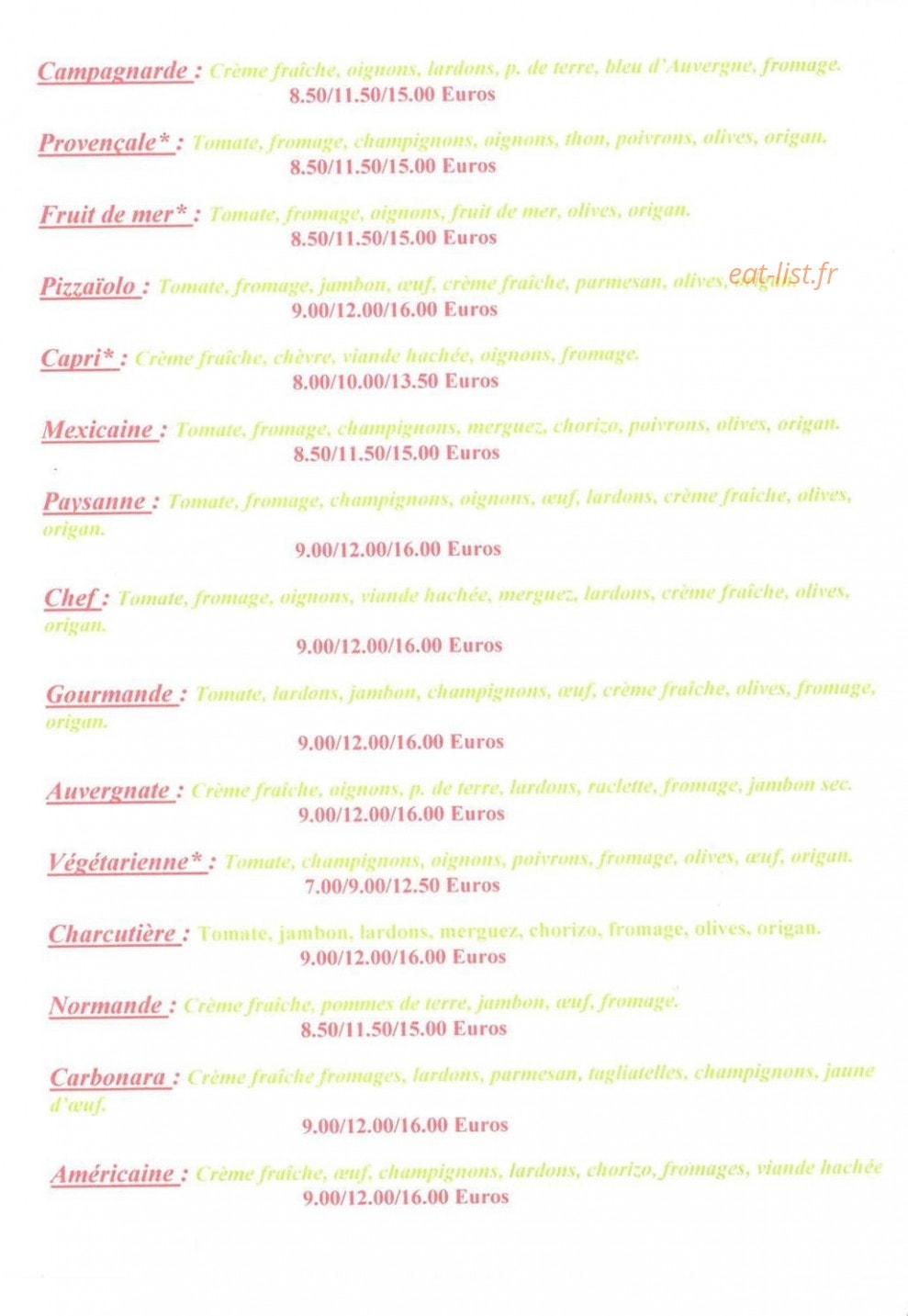 Laurent Pizza — carte page 3