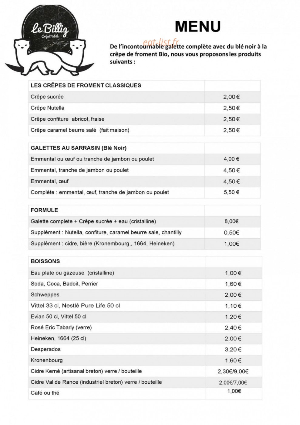 Le Billig — carte page 1