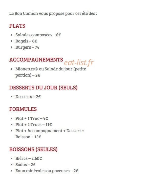 Le Bon Camion — carte page 1