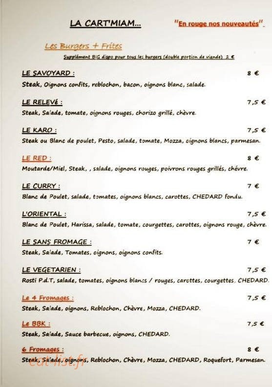 Le Cam'Miam — carte page 1