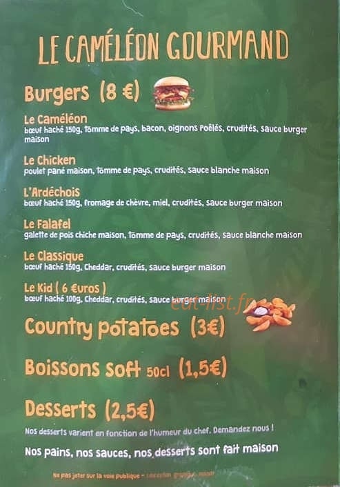Le cameleon gourmand — carte page 1