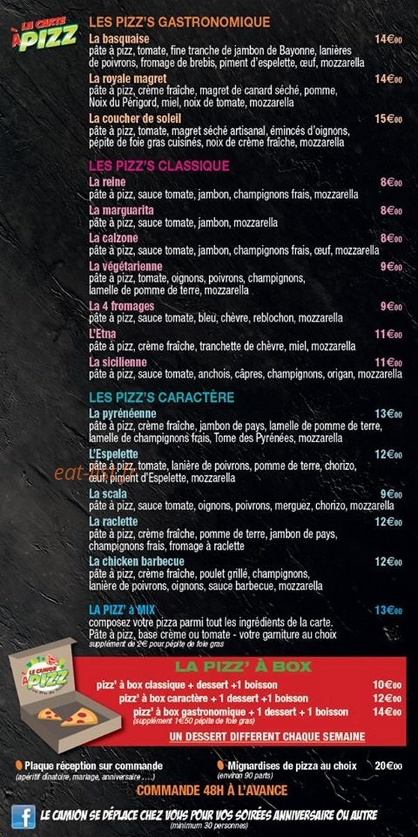 Le Camion à Pizz — carte page 1