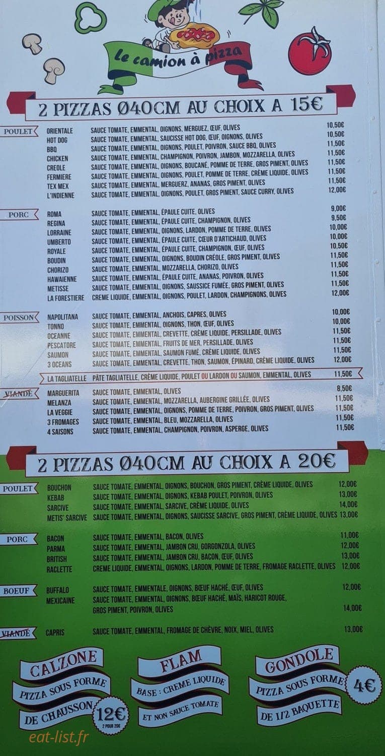 Le Camion à Pizza — carte page 1