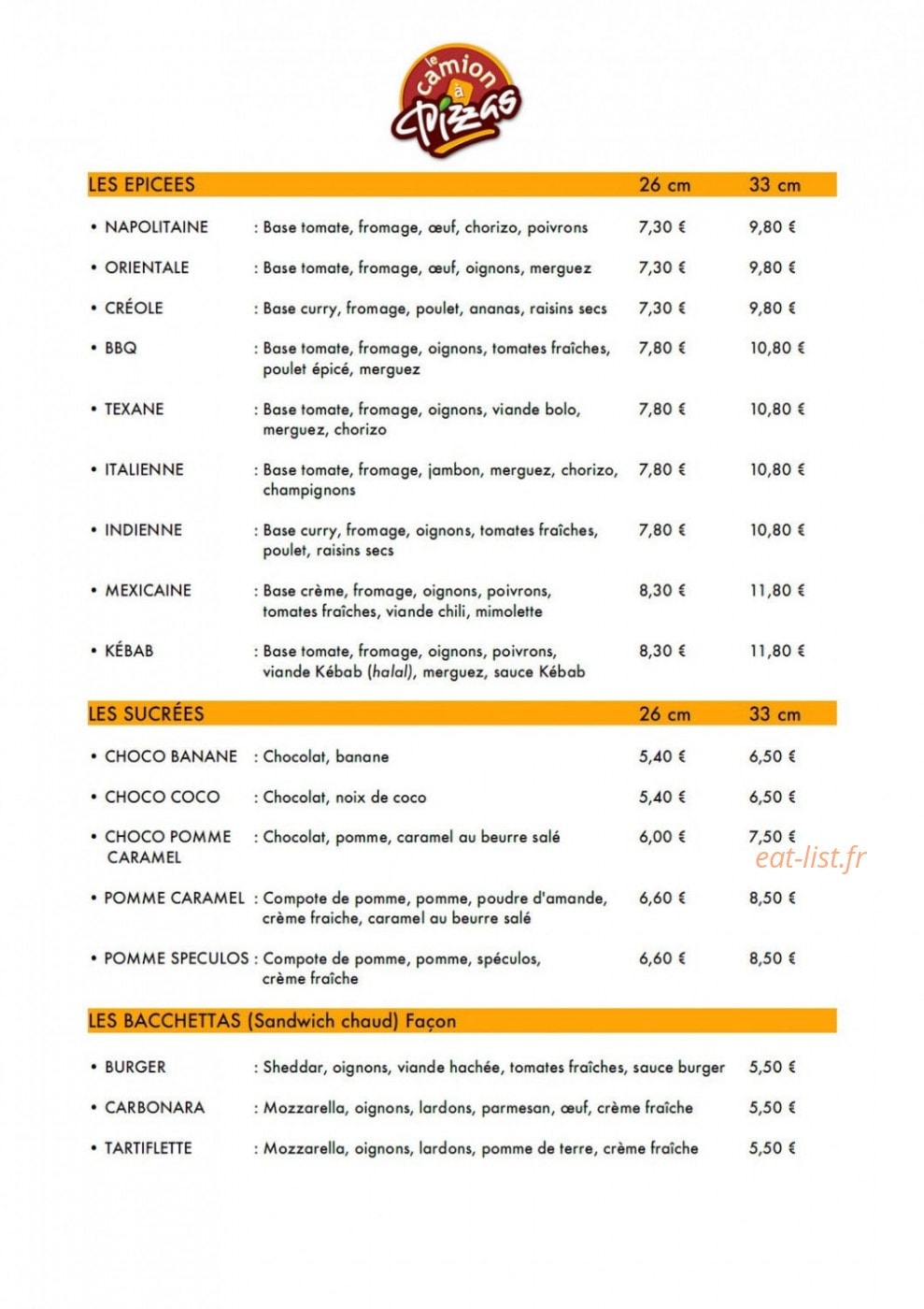 Le Camion à Pizza — carte page 3
