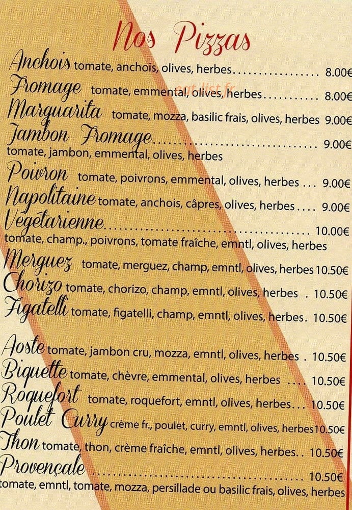 Le Camion à Pizza — carte page 1